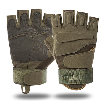 Перчатки тактические штурмовые (велоперчатки, мотоперчатки) BattleWolf беспалые Green р.L