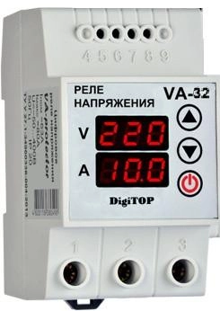 Реле напряжения с контролем тока DigiTOP VA-protector 2 экрана VA-32A LNK