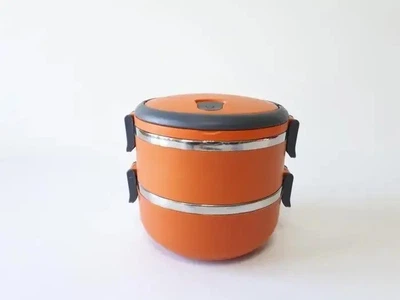 Судок термос BTVA из 2-х боксов нержавеющая сталь+пластмасса d 15 cm, h 14 cm. 500 мл * 2 шт оранжевый