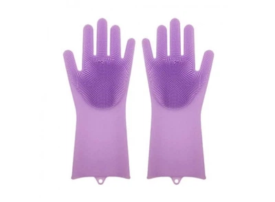 Силіконові рукавички для прибирання і миття посуду Silicone Magic Gloves Бузкові