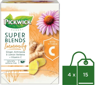 Упаковка чаю трав'яного Pickwick Super Blends Immunity (Імунітет) 4 шт х 15 пакетиків (8711000484319)
