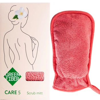 Варежка-скраб GreenWay Green Fiber CARE 5, для душа, коралловая (08087)