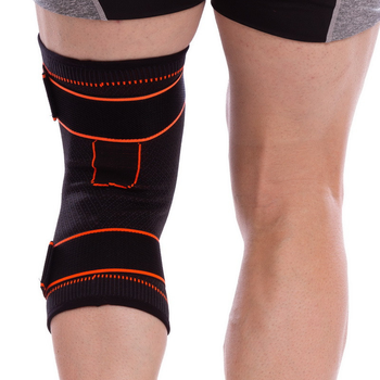 Наколенник эластичный бандаж коленного сустава с фиксирующим ремнем Sibote 856CA L Black-Orange