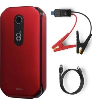 Портативний Пусковий Зарядний Пристрій Для Акумуляторів PowerBank 12000 mAh 1000A Baseus Бустер для авто Стартер Пускозарядний пристрій заряджання для авто Jump Starter (CRJS03-09) Red