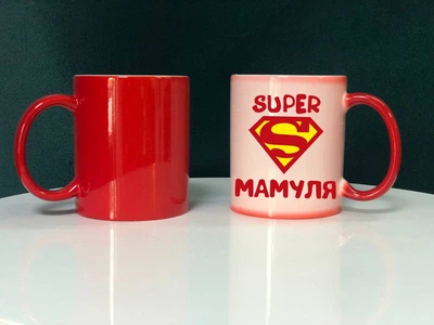 Чашка червоний хамелеон "Супер мамля" + коробка
