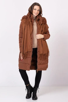 Стьобане зимове пальто з оригінальним шарфом Fly luxury S Кемел fw220660_cam_S