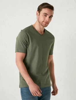 Мужская футболка LC Waikiki с V-образным вырезом S цвета Хаки (LCW T-shirt -1793)