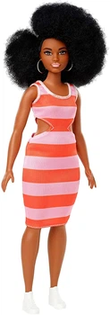 Кукла Барби Модница Stripe Cut-Out Dress 105 (Barbie Fashionistas Curvy Body Type with Stripe Cut-Out Dress)