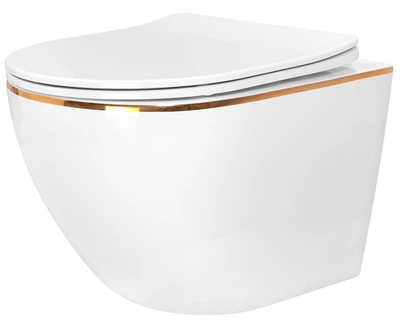 Подвесной унитаз Rea Carlo white mini flat gold edge REA-C1222