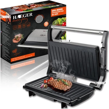Электрогриль для дома для жарки настольный прижимной контактный Haeger Panini Grill 750W Черный (HG-2685)