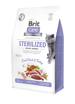 Сухой гипоаллергенный корм Brit Care Cat Sterilized Weight Control для стерилизованных котов с мясом утки и индейки 2 кг