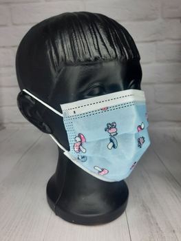 Детская защитная маска для лица медицинская Q-Med, трехслойная, с мельтблауном, голубая