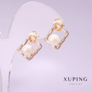 Сережки Xuping з перлами "Майорка" 11х14мм позолота 18к, ida56080