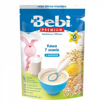 Дитяча каша Bebi Premium молочна 7 злаків +6 міс. 200 г (8606019654443)