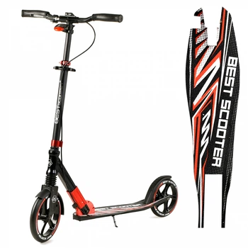 Дитячий двоколісний самокат Best Scooter 10304 зі складною конструкцією, переднім амортизатором і фарою, Червоний