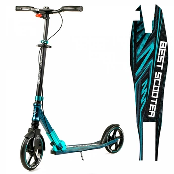 Детский двухколесный самокат Best Scooter 43685 со складной конструкцией, передним амортизатором и фарой, Бирюзовый