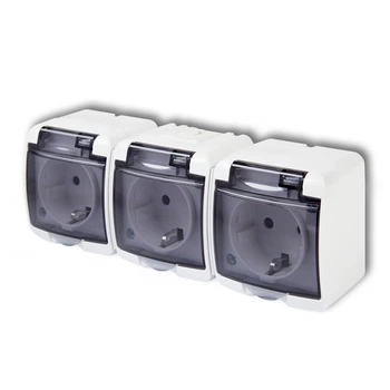 Розетка тройная IP54 с з/к Karlik GHE-3sd 16А Белая с крышкой прозрачной Schuko наружная (внешняя)