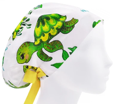Медицинская шапочка женская HeadwearUniverse универсальная принт черепахи на белом