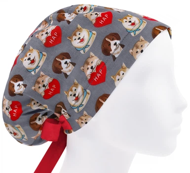 Медицинская шапочка женская HeadwearUniverse универсальная принт собачки на сером