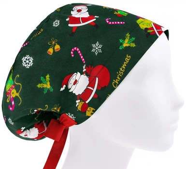 Медицинская шапочка женская HeadwearUniverse универсальная принт Дед Мороз на темно-зеленом
