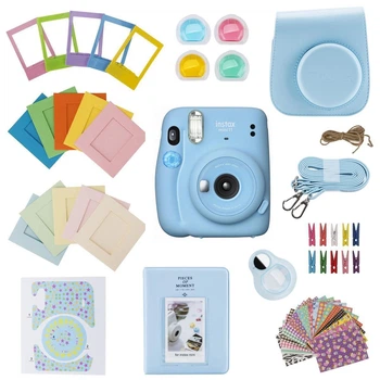 Подарочный набор камера моментальной печати Fujifilm Instax Mini 11 Sky Blue голубая с комплектом аксессуаров (чехол, альбом, рамки, линзы,...)