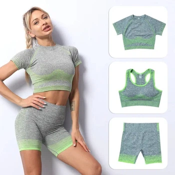 Жіночий костюм для фитнесу Whatiwear трійка сіро-зелений L (1304-green-L)