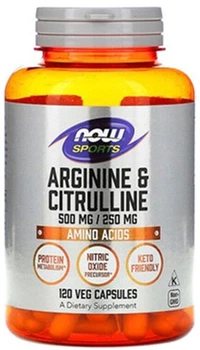 Аргінін та орнітин Now Foods Arginine and Ornithine 500 мг / 250 мг 100 капсул (733739000408)