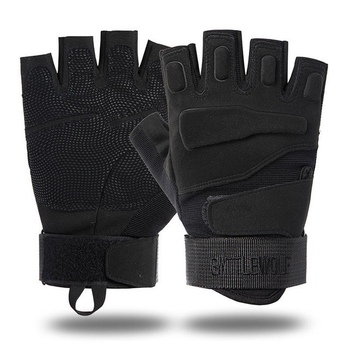 Тактические, штурмовые беспалые перчатки (велоперчатки, мотоперчатки) BattleWolf Black M