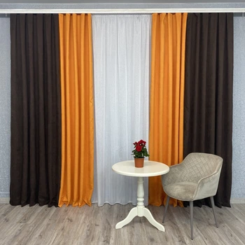 Штори мікровелюр Дует Tg-home №450 шоколадно-оранжеві 2*1,50м