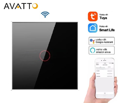 Розумний Сенсорний Wi-Fi Вимикач одноканальний AVATTO з нулем Чорний Чорний (AV101BA)