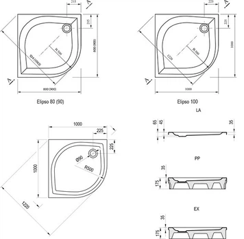 Душевой поддон RAVAK ELIPSO 90 EX A227701310