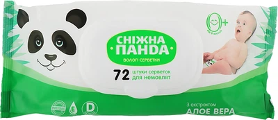 Влажные салфетки для младенцев "Алоэ", с клапаном - Снежная Панда 72шт (689961-28069)