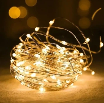 Гирлянды на батарейку + USB Нить 50 Led 5м Yellow