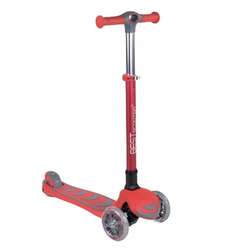 Детский трехколесный самокат Best Scooter 92606 со складным рулем и светящимися колесами, Красный