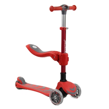 Дитячий триколісний самокат-біговел Best Scooter Т-06188 зі знімним сидінням, складним кермом і колесами, що світяться, Червоний
