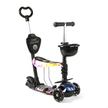 Дитячий триколісний самокат Best Scooter 16102 5 в 1 із сидінням та батьківською ручкою, з малюнком, Космос