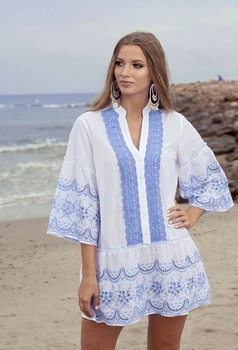 Пляжная туника с голубой вышивкой Fresh Cotton 1366 F-2c 46(L) Голубой