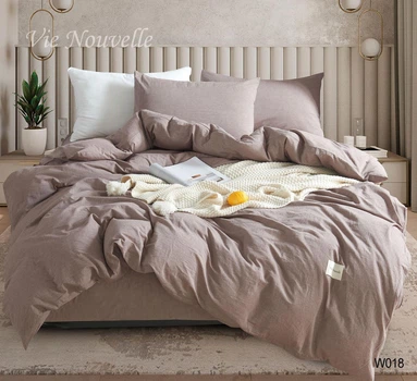 Постельное белье евро на резинке Vie Nouvelle Washed cotton вареный хлопок 200х220 W18E200 Кофе с молоком