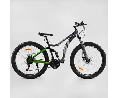 Спортивный велосипед CORSO R1 ПОЛУФЭТ, стальная рама 17", переключатель Shimano, с амортизатором, 84734, колеса 27,5 дюймов, Салатовый