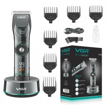 Профессиональная беспроводная машинка для стрижки волос и бороды VGR V-256 Salon Series серый