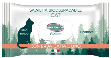 Вологі біорозкладані Серветки для довгошерстих котів Inodorina Bio con erba gatta e lino з м'ятою і льоном 30 шт (8031398252513)