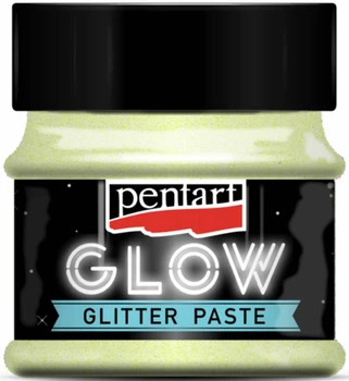 Паста Pentart Glow in the dark 30мл зеленая с глиттером