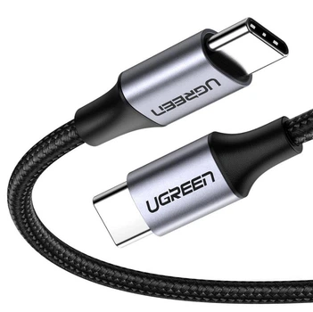 Кабель UGREEN US261 USB Type-C to USB Type-C 60W Round Cable Nickel Plating Aluminum Shell 3A 1m Black/Gray (50150)