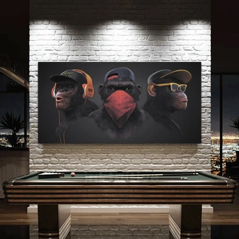 Картина Холстович Gangster monkey 90x180 см. Картина з мавпами Гангстер Манкі для офісу, вітальні, спальні, інтер'єру