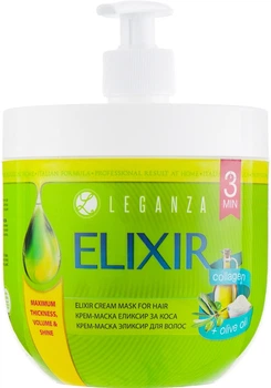 Крем-маска "Эликсир с коллагеном и оливковым маслом" - Leganza Elixir Cream Mask For Hair (с дозатором) 1000ml (622139-88367)