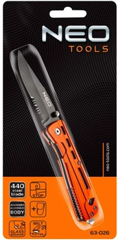 Нож NEO складной с фиксатором, лезвие 8,5 см для ремней, чехол, 110 г (63-026)
