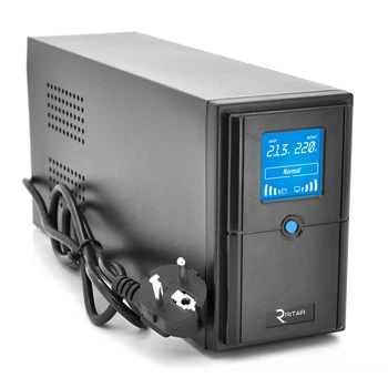 ИБП Ritar E-RTM1000 (600W) ELF-D, LCD, AVR, 3st, 3xSCHUKO socket, 2x7Ah, metal Case Q2 (405*195*285) 10 кг (340*120*190)