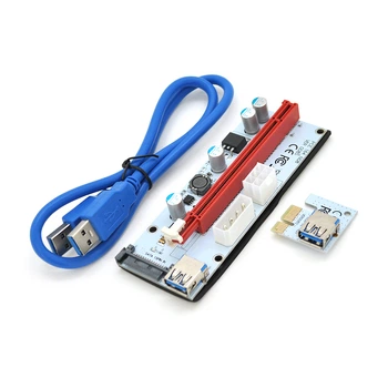Riser PCI-EX, x1=>x16, 4-pin/6-pin/Sata, USB 3.0 AM-AM 0,6 м (синий), конденсаторы 270, White/Red