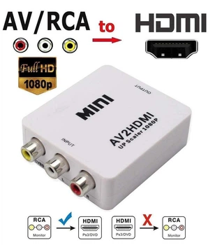 Конвертер AV2HDMI перехідник 3 RCA тюльпан на HDMI upscaler FullHD White