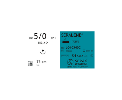 SERALENE шовний матеріал монофіламент синій голка 1 шт. (7/0, нитка 75 см, голка, що колить 9 мм, 3/8 кола, Serag-wiessner, шовний матеріал), 7210-2199